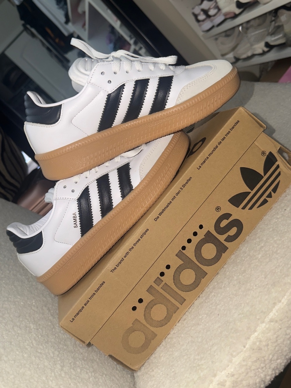Big kids Samba - White Black with Gum